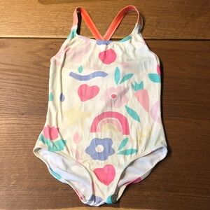 Mini Boden pastel Rainbow & Floral One-Piece Swimsuit with Coral Cross Straps